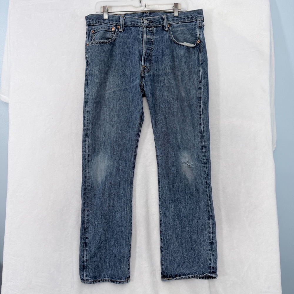 Levis 501 Jeans Mens 34x30 (34x28) Blue Original Straight Leg - Picture 1 of 10
